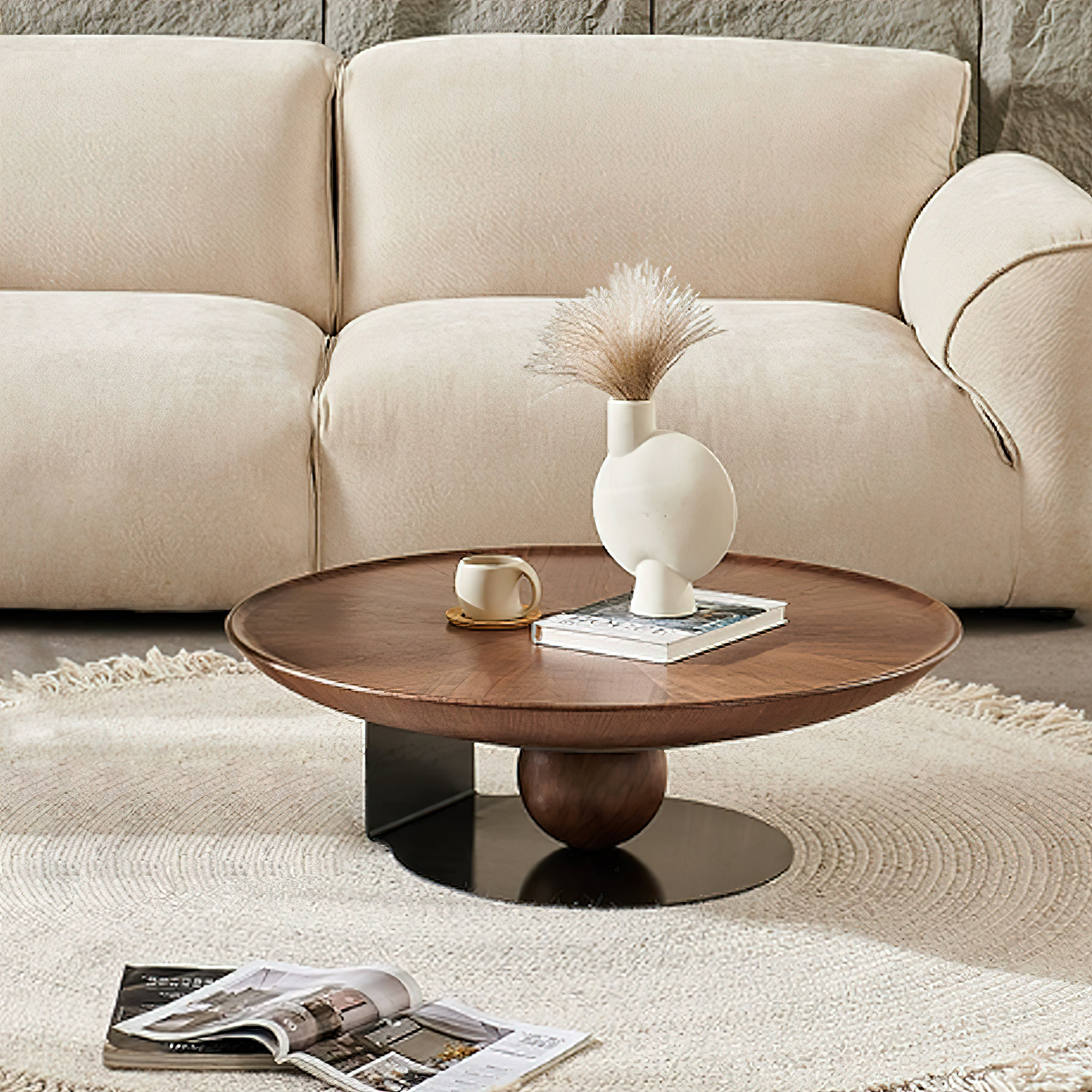 Hokku Designs Daiel Light luxury simple walnut round coffee